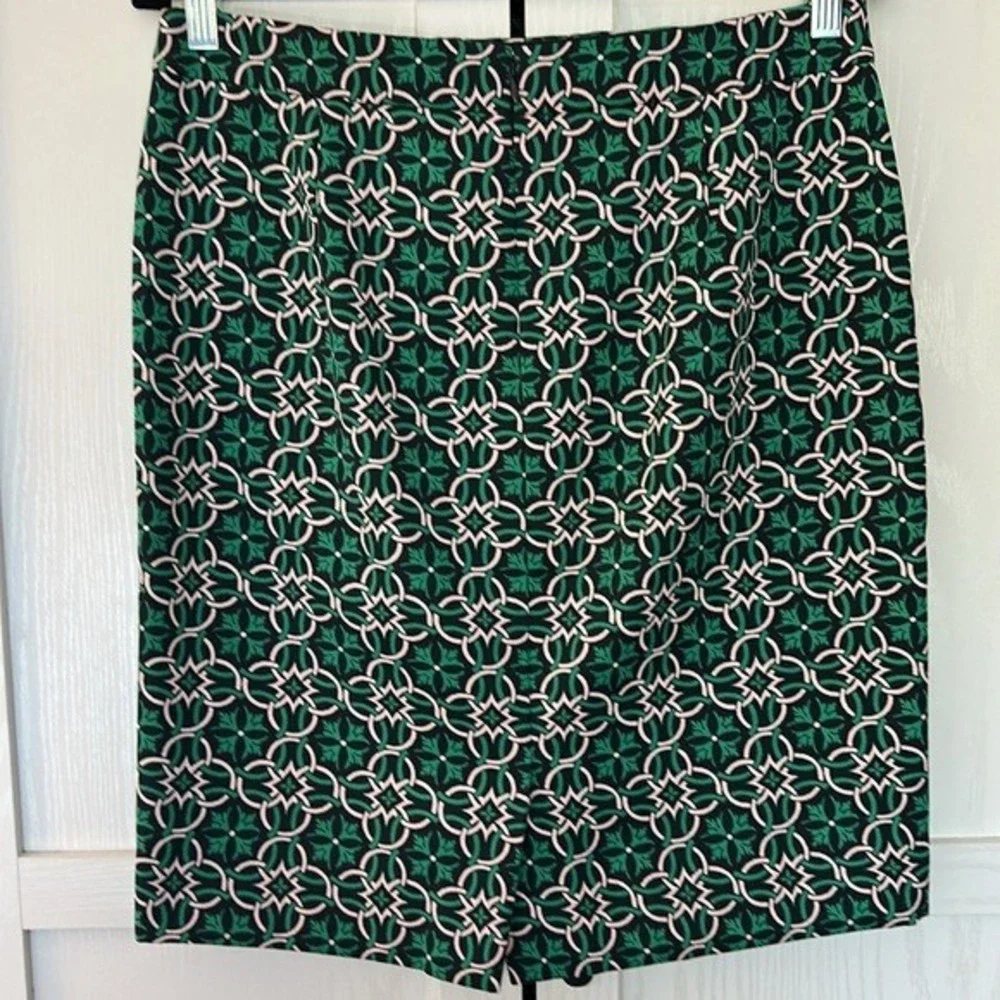 J. Crew Black‎ Label Navy & Green Lattice Medallion Print Pencil Skirt size 6